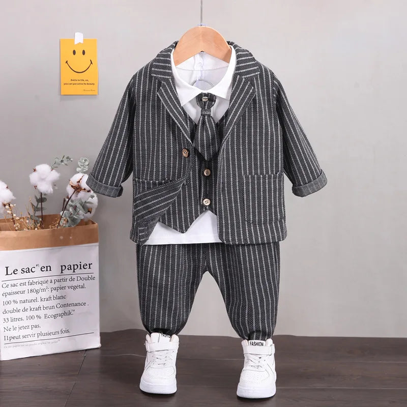 solid color Plaid gentleman suit set boy'                             