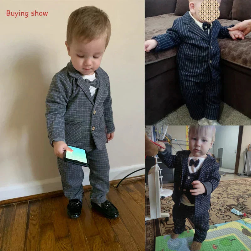 solid color Plaid gentleman suit set boy'                             