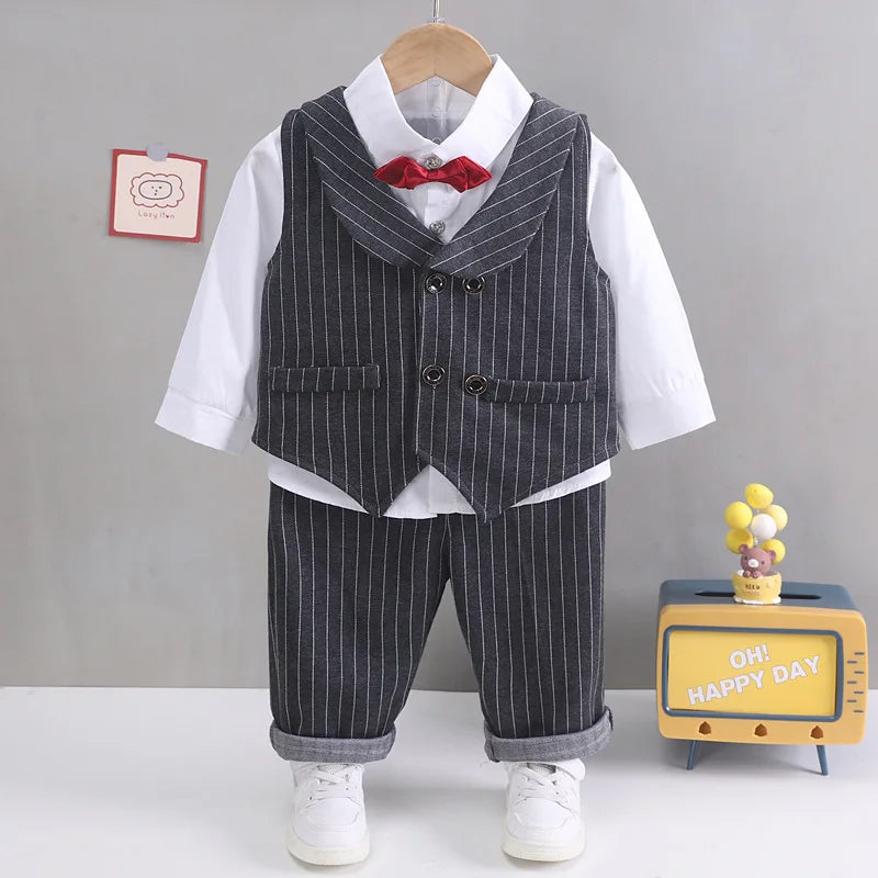 solid color Plaid gentleman suit set boy'                             