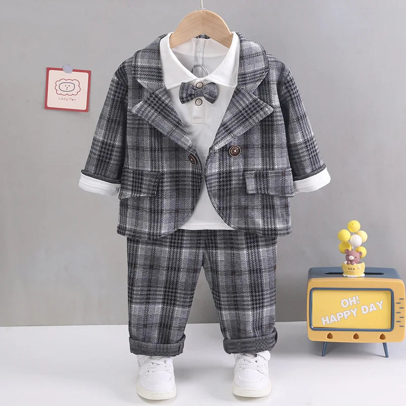 solid color Plaid gentleman suit set boy'                             