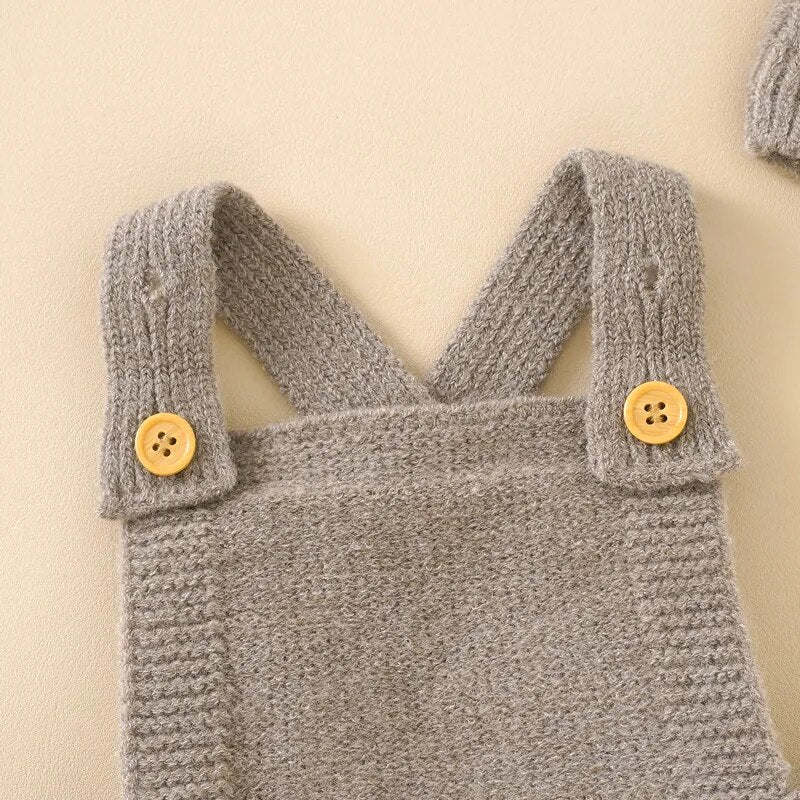 Baby Boys Girls Rompers Hats Clothes Fashion Sleeveless Knitted Newborn Infant Netural Strap Jumpsuits Outfits Sets Toddler Wear